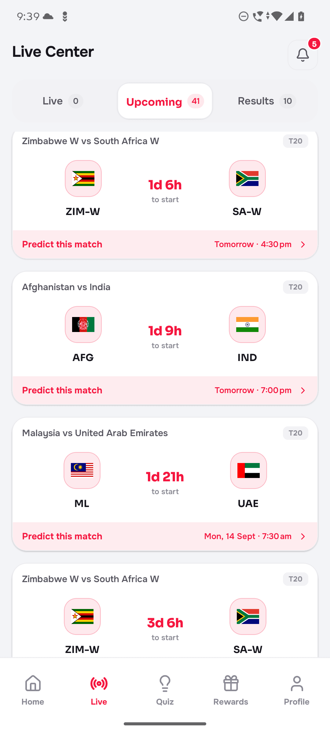 1tappa live cricket matches screen