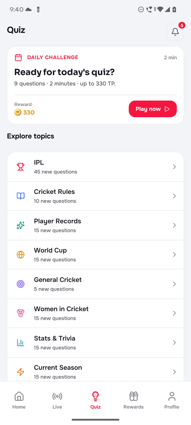 Daily quiz & streaks